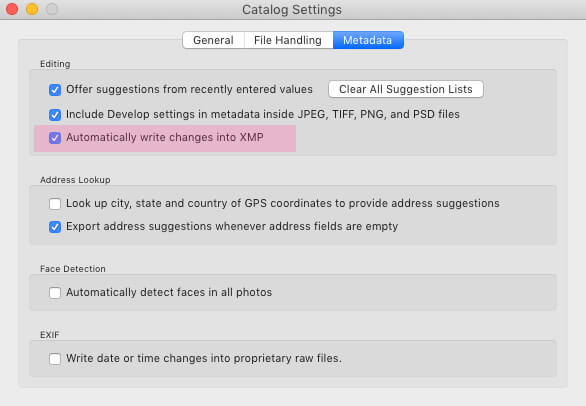 Lightroom Preference Settings
