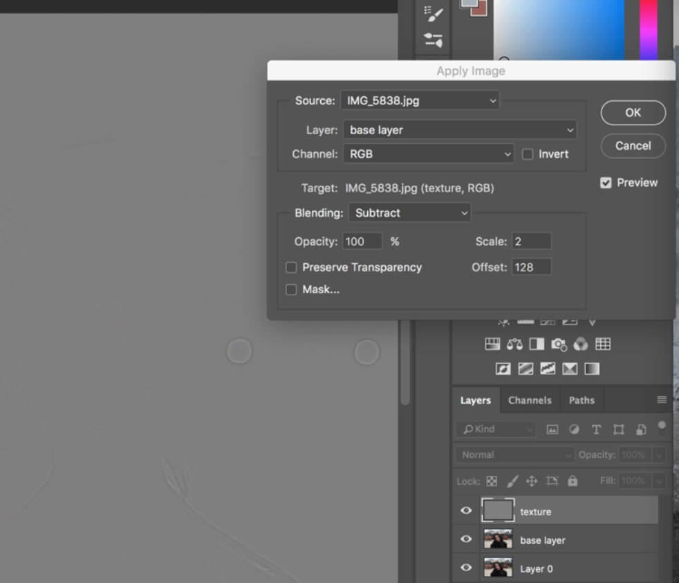 Frequency Separation Settings in Photoshop