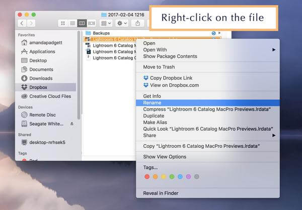 Rename Lightroom Catalogue