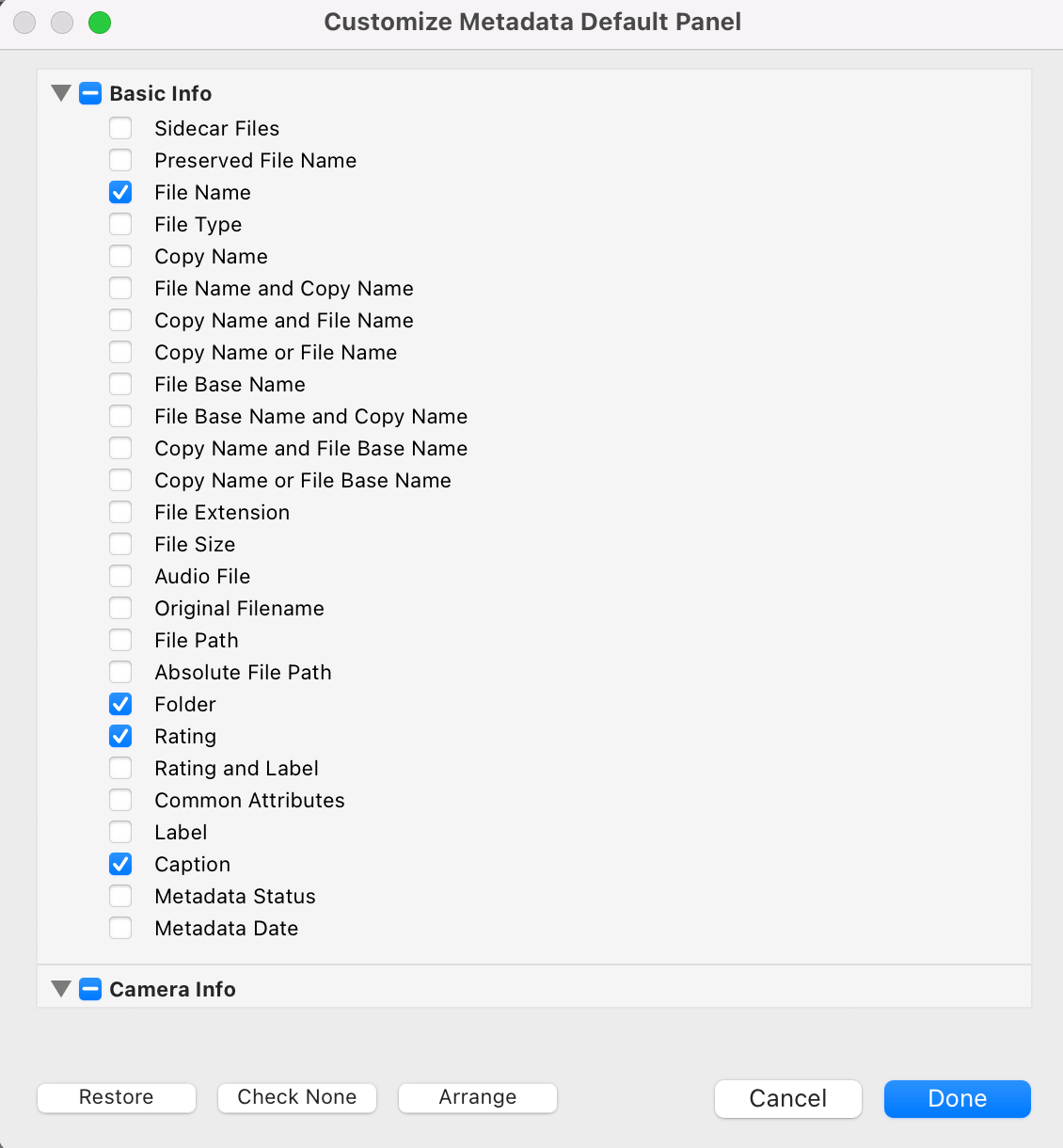 Hide Metadata Lightroom