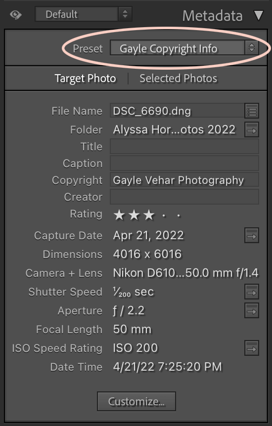 Add Copywrite to Photo Lightroom
