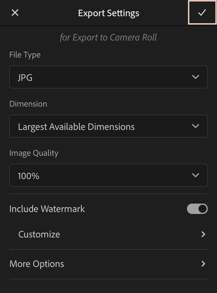 Export photos in Lightroom mobile