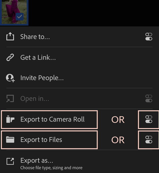 How to export multiple photos from Lightroom Mobile