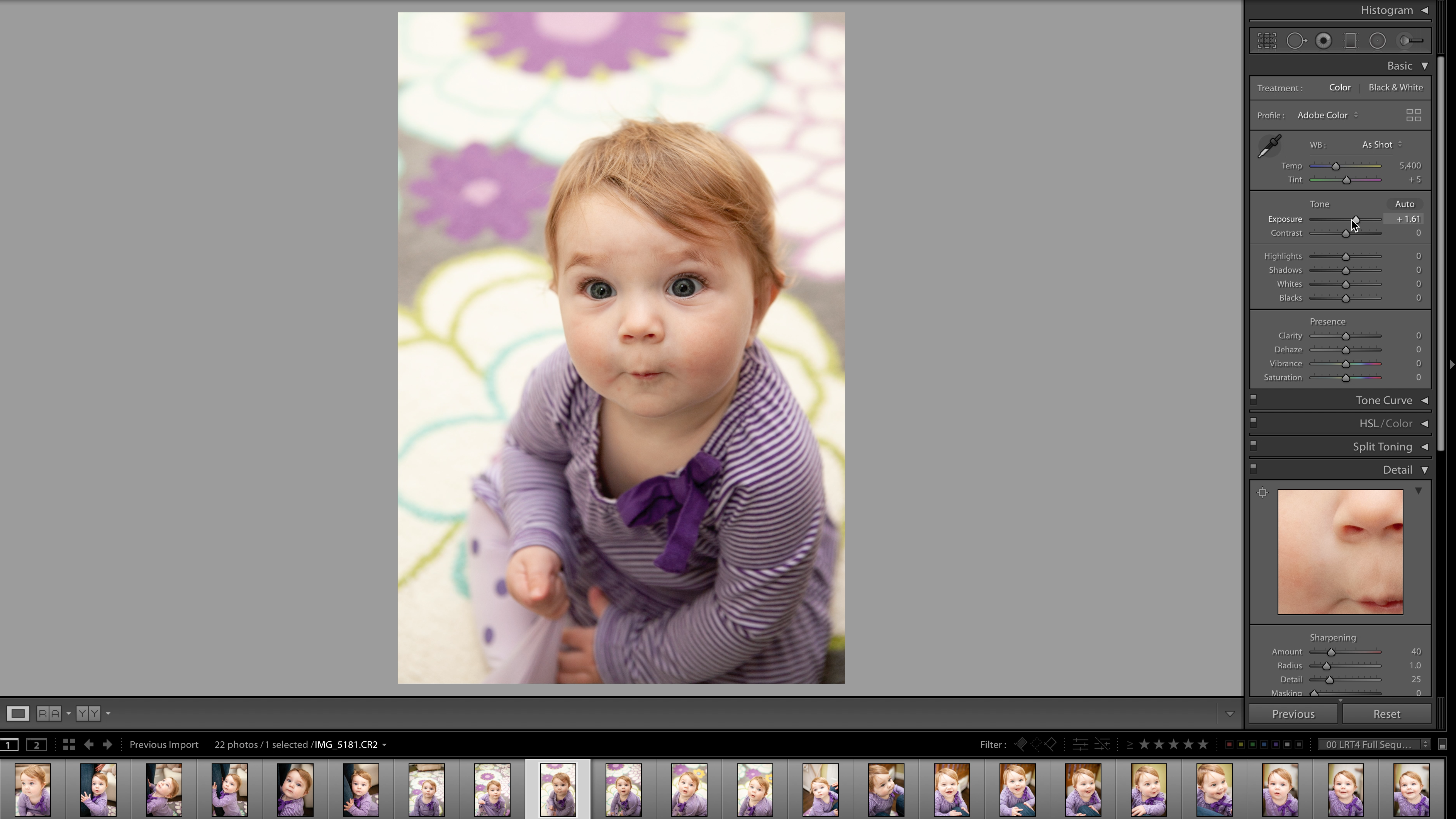 Fixing baby portrait in Lightroom